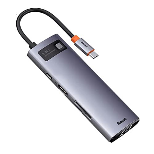 Baseus Estação de ancoragem USB C, adaptador hub USB-C 8 em 1 com HDMI 4K, 3 USB 3.0, leitor de cartão microSD e SD, entrega de energia de 100 W para MacBook Pro, Surface Pro, iPad Pro e mais