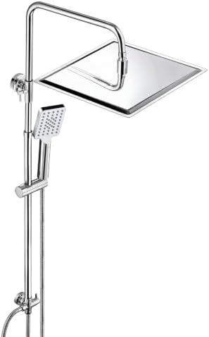JOHO Duschset ohne Armatur, Chrom Duschstangeset Duschsäuleset, Regendusche Duschsystem Wassersparend mit Duschkopf aus rostfreiem Edelstahl 30x30cm eckig