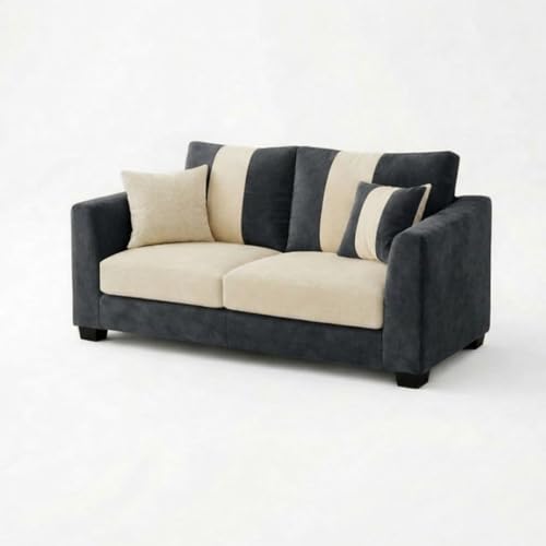 Image of Revo Plush Comfort Sofa Set | 3 Seater + 2 Seater with Ottoman | Luxury Velvet Suede Fabric | Modern Living Room Sofa | Dark Gray - Cream