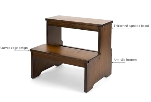 StrongTek-Bamboo-Two-Step-Stool-for-Adults-and-Kids-Bed-Stepstool-with-Anti-Slip-Bottom-Heavy-Duty-for-Kitchen-Bathroom-Bedside-Step-Stool-Wooden-Step-Stairs-350-lbs-Capacity StrongTek Bamboo Two Step Stool for Adults and Kids Bed Stepstool with Anti Slip Bottom Heavy Duty for Kitchen Bathroom Bedside Step Stool Wooden Step Stairs 350 lbs Capacity