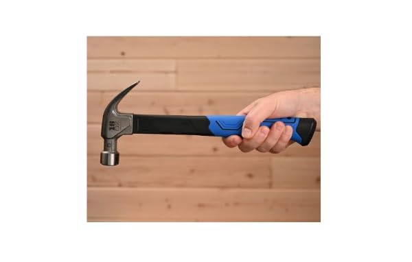 16 oz Fiber glass Claw Hammer, Steel Head with Smooth Face, Ergonomic Non-Slip Grip, Blue