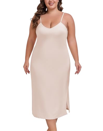 MANCYFIT Plus Size Full Slip for Women Long Slip Dress Spaghetti Strap Cami Nightgown