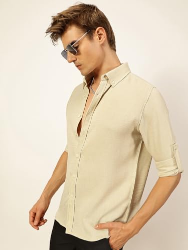 Image of Thomas Scott Men's | Solid | Textured Fabric | Full Sleeve | Slim Fit | Polyester-Blend | Spread Collar | Casual Shirt