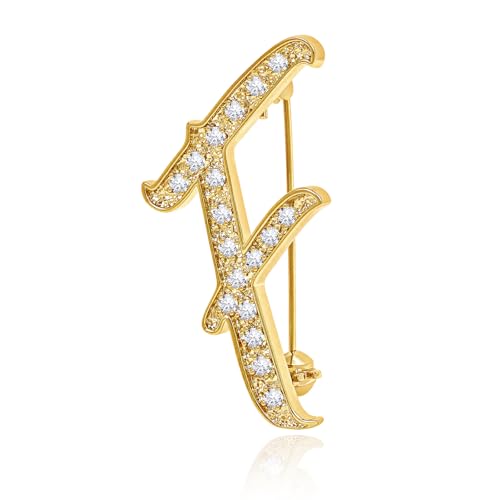 Image of Cicy Bell A-Z Initial 26 Letter Brooch Pins 18k Gold Plated Cubic Zirconia Breastpin Name Personalized Gifts for Women Men