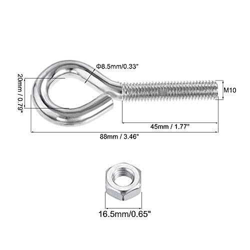 Image of uxcell M10x50mm Eye Hooks Screws Bolts Kit, 2pcs Carbon Steel Hanger Eyelet Hooks Screw with Hex Nuts for Metal Hook, Wood Terminal Ring Hooks