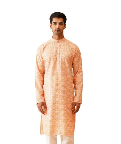 Image of SOJANYA (Since 1958 Men's Cotton Gold Embroidered Long Kurta