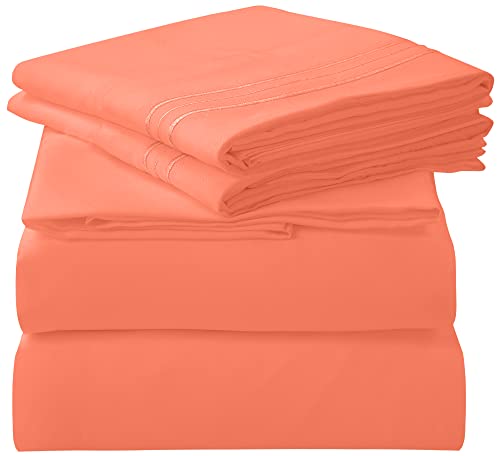 Image of ROYALE LINENS 3 Piece Twin Sheets Set - Soft Brushed 1800 Microfiber Bedding - 1 Fitted and 1 Flat Sheet, 1 Pillow case - Wrinkle Free & Fade Resistant - Hotel Luxury Bed Sheets Set (Coral, Twin)