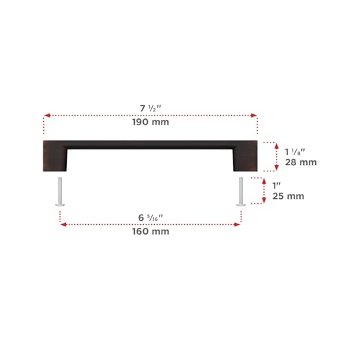 Image of Richelieu Hardware BP8160160BORB Armadale Collection 6 5 /16-inch (160 mm) Center-to-Center Brushed Oil-Rubbed Bronze Modern Cabinet and Drawer Pull Handle for Kitchen, Bathroom, and Furniture