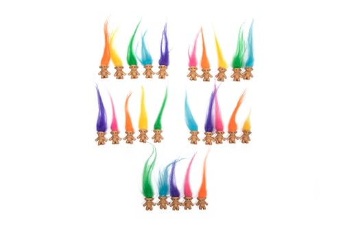 25 PCS Long-haired Lucky Mini Troll Dolls Assorted Hair Colors 0.78 Bodies 2 Hair. Cake Toppers Action Figures School Project Arts and Crafts Party Favors