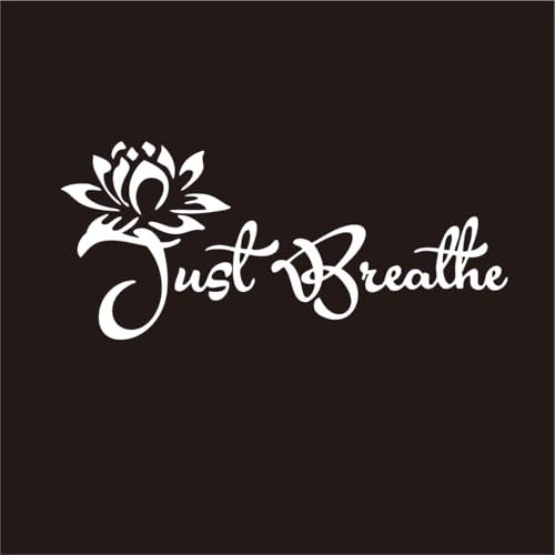 Image of Just Breathe Car Window Decal - Inspirational Lotus Flower Sticker for Vehicle Rear Window - Mindful Driving Accessory Positive Attitude Adhesive Vinyl Decal 8.66 * 3.94inch -XY94 (White)