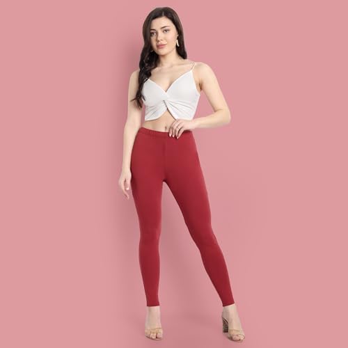 Image of ONE SKY Women Full Length Leggings | Cotton Modal Spandex Blend | High Waist Stretchable & Bio-Washed Fabric | Colour-Lock Technology | Comfortable Leggings for Women