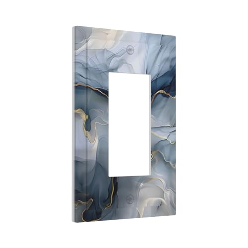 Decorative Outlet Covers Abstract Ink Blue Marble Glod Line Texture 1 Gang Rocker Light Switch Cover Plate Single Decora Light Switch Covers Wall Plate Faceplate for Kitchen Decor