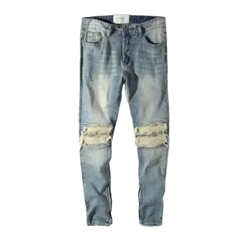 Men Punk Broken Jeans Slim Fit Trousers Ripped Skinny Torn Tight Pipe with Slits Holes Denim Pants