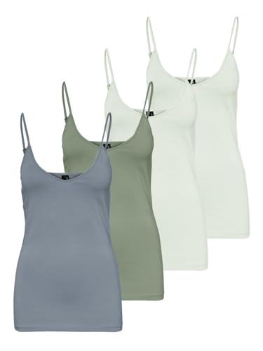 VERO MODA Damen VMMAXI My Soft V Singlet GA 4PACK, 2X Lightest Sky, Hedge Green, Citadel, XXL – Ansicht 1