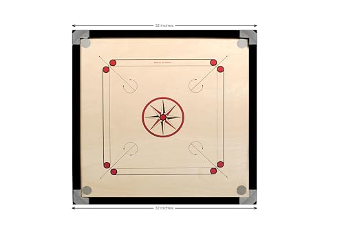 Image of Carrom Board (Practice) Full Size Superior Matte Finish ABC (32 Inch) | 4mm Assam Plywood | Professional Grade | Smooth Play | Includes Coins, Striker & Powder | Beige