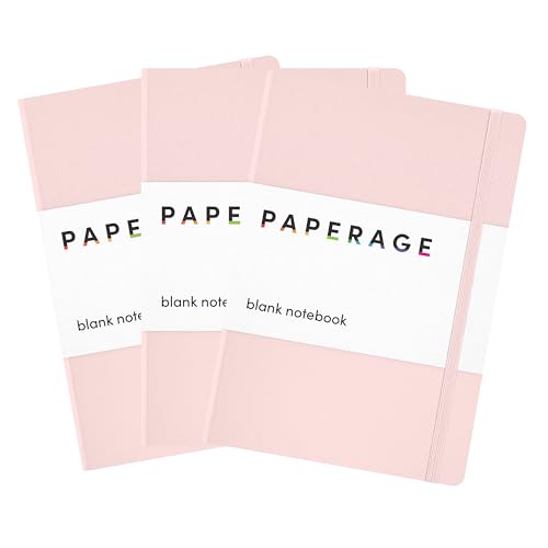 Image of PAPERAGE Lined Journal Notebook, 3 Pack, (Blush), 160 Pages, Medium 5.6 in x 8 in - 100 GSM Thick Paper - Hardcover Journaling Notebook for Work, School & Note Taking