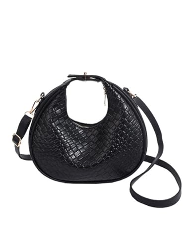 Floerns Women's Crossbody Bag Leather Weave Small Handbag Retro Crescent Bag Black One-Size