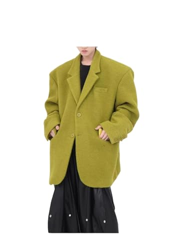 Men's Fall Oversized Woolen Blend Blazer With Shoulder Pads Daily Loose Party Long Sleeve Jackets