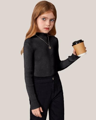 OEBLD Girl's Mock Turtleneck Sweater Ribbed Knit Long Sleeve Pullover Soft Stretch Slim Fitted Top3