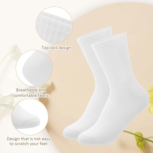 Image of InnoHHustle 3 Pairs White Crew Socks for Women All Season Womens Ankle Socks Cotton Athletic Casual Mid High Length Socks for Boots, Sneakers, Loafer