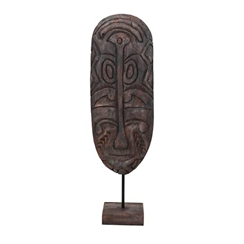 Hand-Carved Mango Wood Mask on Stand, Dark Finish