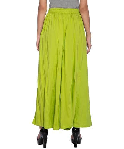 Image of TNQ Palazzo Pants for Women Rayon Full Flared Free Size | for Any Kurti | Ethnic Or Casual Wear (IN, Alpha, 2XL, Lime Green)