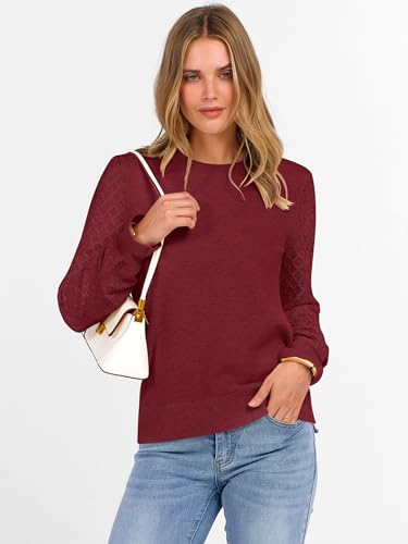 ANRABESS Sweaters for Women Lace Long Sleeve Tops 2025 Fall Dressy Casual Business Knitted Pullover Shirts Puff Cuffs Outfits3