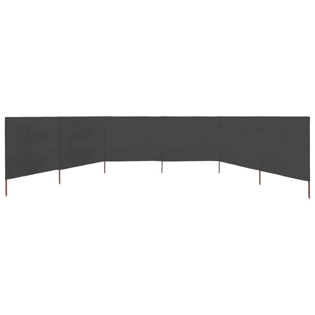 Paravento da spiaggia, 6 pannelli, 800 x 80 cm, grigio | Pieghevole, tessuto non tessuto, pali in legno, protezione dal vento