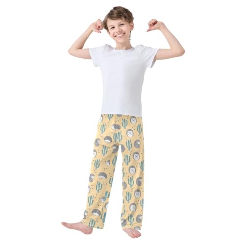 ZZXXB Hedgehog Cactus Geometry Boys Long Pants Soft Trousers Elastic Waist Kids Lounge Bottoms with Pockets S-XL2