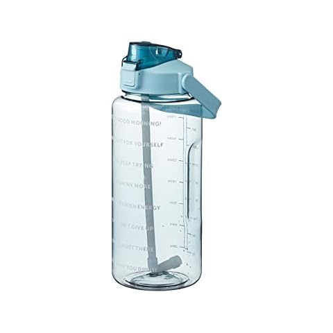 Loozykit Sport Water Bottles with Straw and Time Marker, 2L Portable Drinking Bottle with Handle, BPA Free Plastic Cycling Bottles Leakproof Gym Bottle for Gym Running School Office(Green) Cover