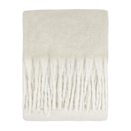furn. Cozy Throw – Soft Textured Woven Blanket with Tassels (Ecru - 140x180cm)