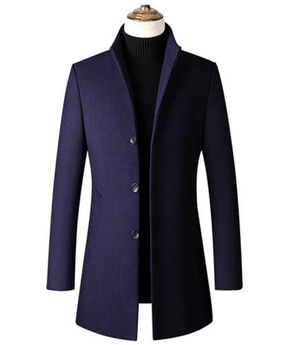 Image of SOMTHRON Men's Trench Coat Wool Blend Slim Fit Top Coat Single Breasted Business Overcoat