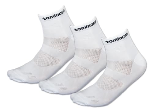 Tommaso Classic breathable Cycling Socks Men, Women - Breathable, Quarter, Ankle Compression, Anti Blister, High Socks, Bike Socks Support for Running Socks & Biking - Low Cut Socks White Medium 39-42