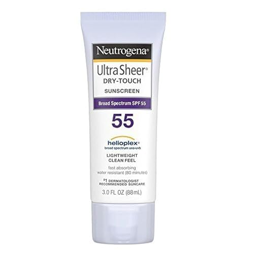 Neutrogena Ultra Sheer Dry-Touch Sunscreen Lotion, Broad Spectrum SPF 55 UVA/UVB Protection, Lightweight Water Resistant Face & Body Sunscreen, Non-Greasy, Travel Size, 3 fl. oz