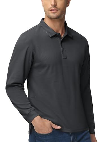 Image of MAGCOMSEN Men's Long Sleeve Golf Polo Shirts Collared Athletic Quick Dry Lightweight Work Shirts