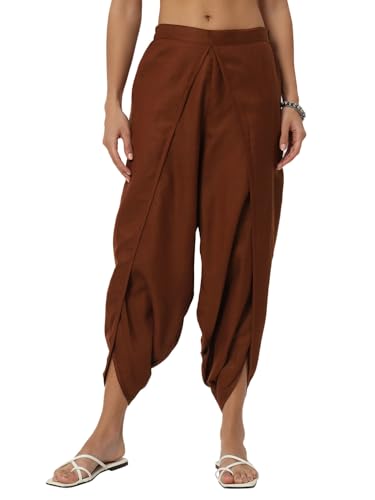 Image of 9rasa Women's Cotton Solid Harem Dhoti Pants for Casual FusionWear Workwear