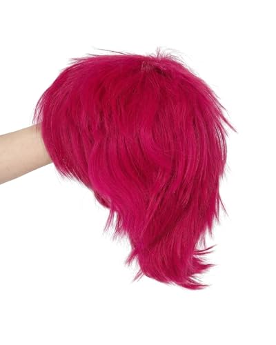 Image of Rose bud Anime Halloween Hot Pink Wig for Cosplay Party Synthetic Layered Short Hair Wigs with Fringe Pastel Funny Wigs for Women Men