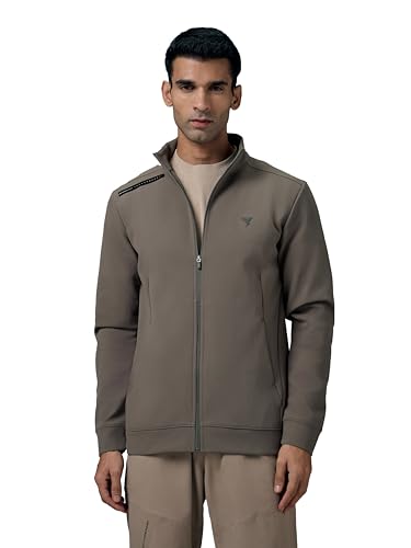 Image of TECHNOSPORT Men's Regular Fit Solid Mock Collar Jacket With Elasto Plus for Sports, Gym & Regular Use