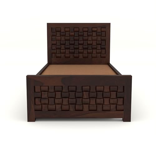 Image of Solid Sheesham Wood Single Size Bed with 2 Drawer Storage Wooden Single Cot Bed for Home Living Room Bedroom Guest Room Hotel (Walnut, Size 6 * 4)