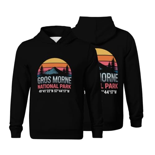 Kids Gros Morne National Park with GPS Location Boys Girls Lightweight Kangaroo Pocket Fleece Hoodies
