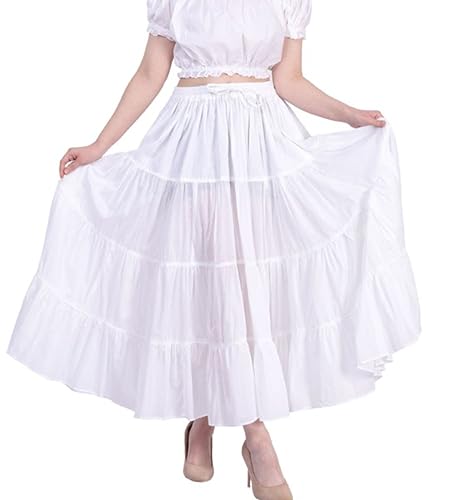 Wevez Women's Flowy Renaissance Long Maxi Tiered Peasant Dance Skirt, Plus Size 0X to 3X2