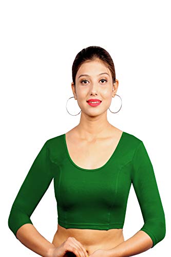 Image of Abhi Cotton Readymade Saree Blouse for Women- 3 /4 Sleeve, Round Neck, Regular-fit, Stretchable, Pull-on Style