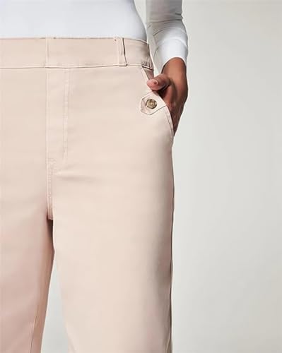 Tummy Control Twill Cropped Wide Leg Pant, Plus Size Wide Leg Denim Pants,Petite Crop Trousers Stretch Capri (Beige, M)3