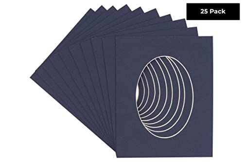 CountryArtHouse Navy Blue Acid Free 11x14 Oval Picture Frame Mat with White Core Bevel Cut for 8x12 Pictures - Fits 11x14 Frame - Pack of 25 Matboards