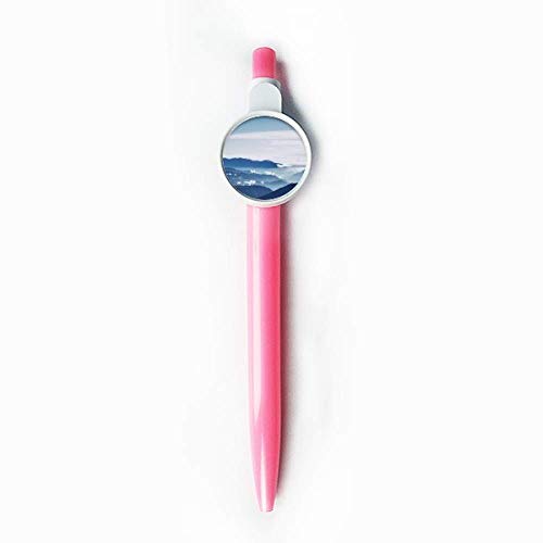 Stylo à bille rétractable bleu écriture fluide avec motif paysage montagne ciel ensoleillé