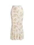 Milumia Women's Floral Mesh Ruffle Hem Maxi Skirt High Waisted Fishtail Long Skirts Yellow Medium