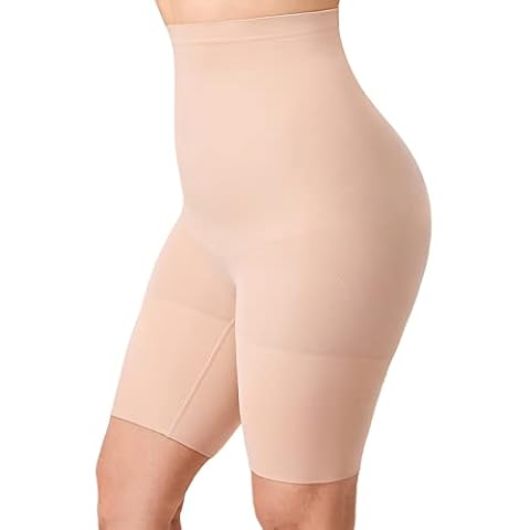 DELIMIRA Women's Shapewear Shorts Tummy Control Plus Size High Waisted Panties High Compression Thigh Slimmer Beige 3X Cover