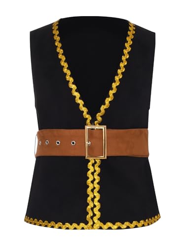 Choomomo Kids Medieval Renaissance Belted Suit Vest V Neck Sleeveless Golden Trim Dressy Waistcoat2