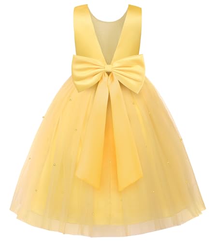 JerrisApparel Vestido Niña Flores Elegante Ceremonia Boda Fiesta Cumpleaños (10-11 años/Etiqueta 160, Amarillo)