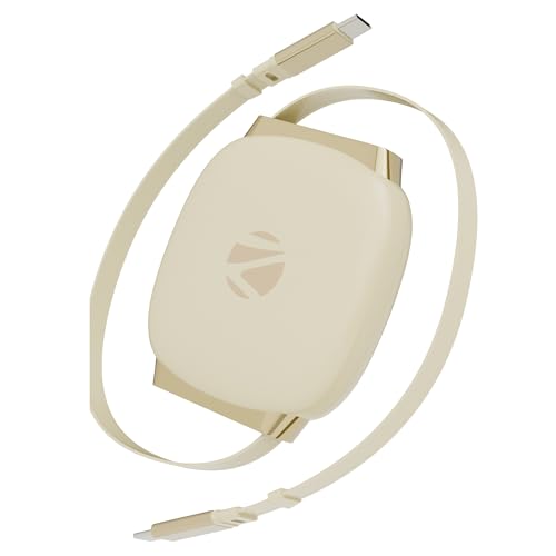 ZEBRONICS 100W PD Type-C Retractable 1 Meter Cable, Super Fast Charging, 480Mbps Data Sync, 5A Output, for iPhone 15 and Above, MacBook, iPad and Samsung Galaxy Series (Wattz 100RCC1, Gold)